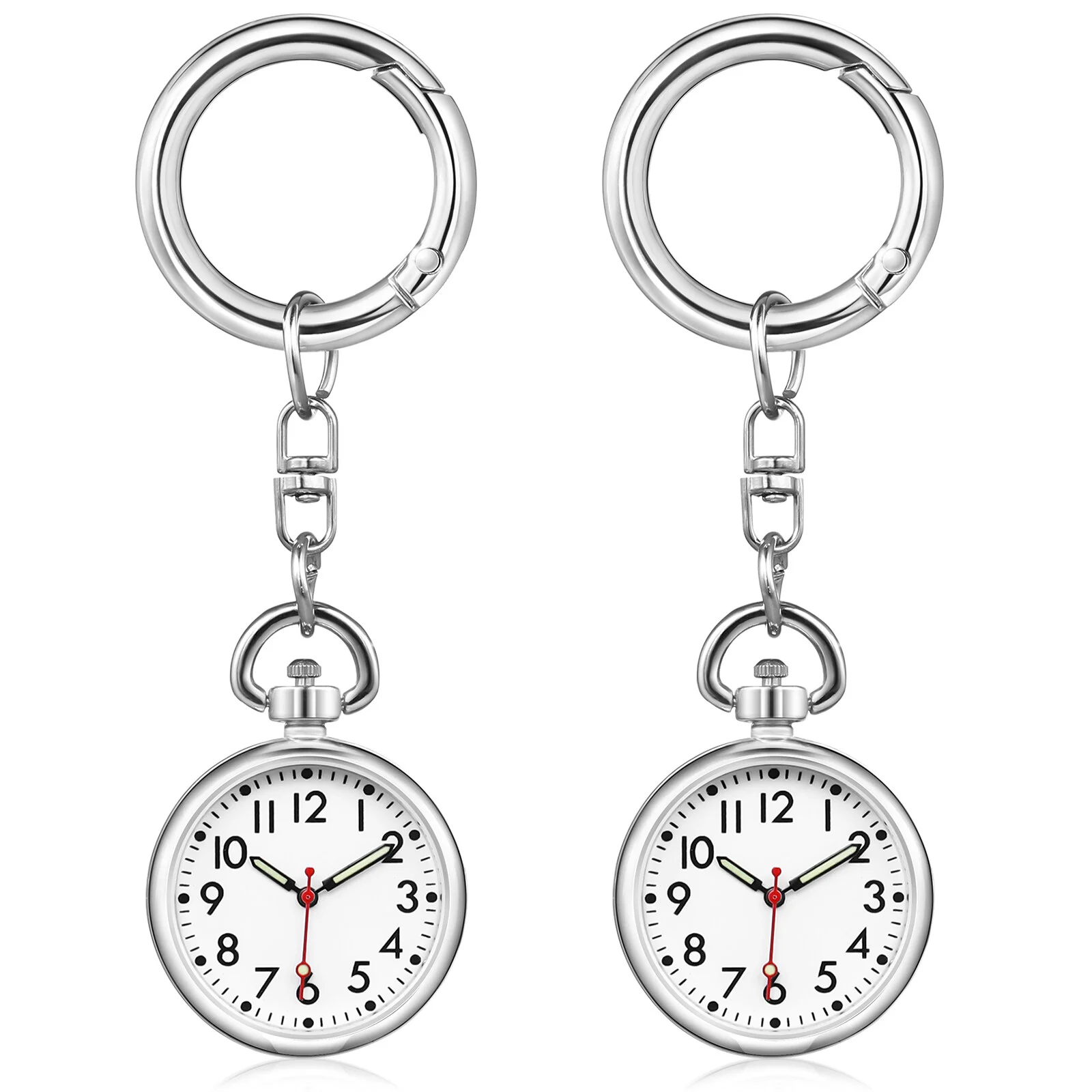 

2 Pcs Watch Mens Pendant Small Pocket Clip-on Watches Nurses Round Keychain Glass Doctors Seconds Hanging Miss