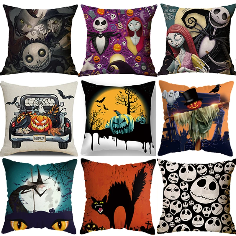 

45x45cm Happy Halloween Cushion Cover Pumpkin Bat Wizard Ghost Halloween Decor Pillowcase Ornament Scary Halloween Party Gift