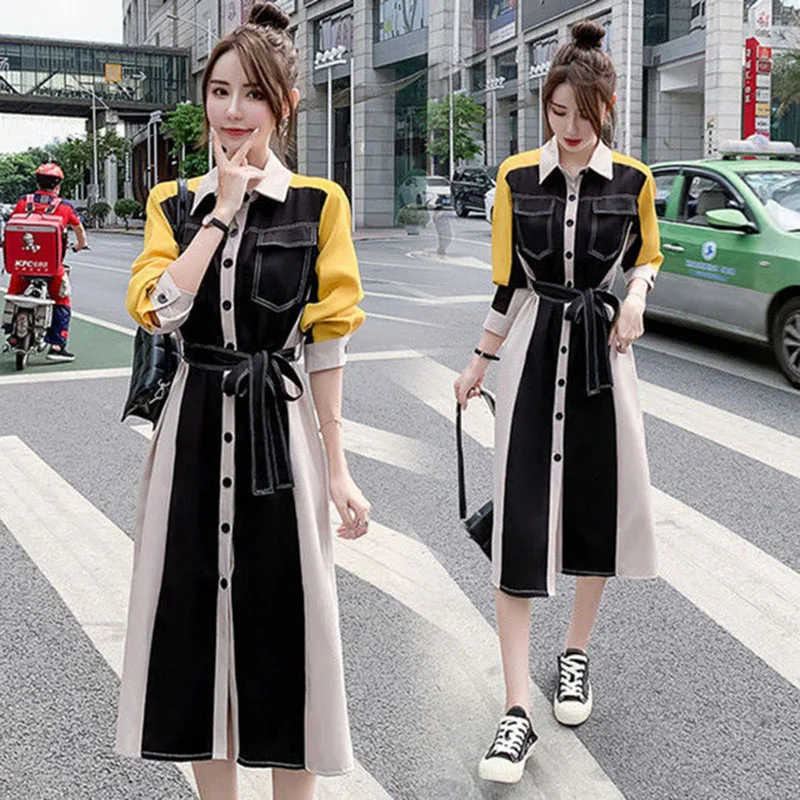 New Women's Dress Spring Summer Long Dresse Female Long Sleeve Cardigan Vestidos Splicing Contrast Color Dresses Single Breasted
New Women's Dress Spring Summer Long Dresse Female Long Sleeve Cardigan Vestidos Splicing Contrast Color Dresses Single Breasted