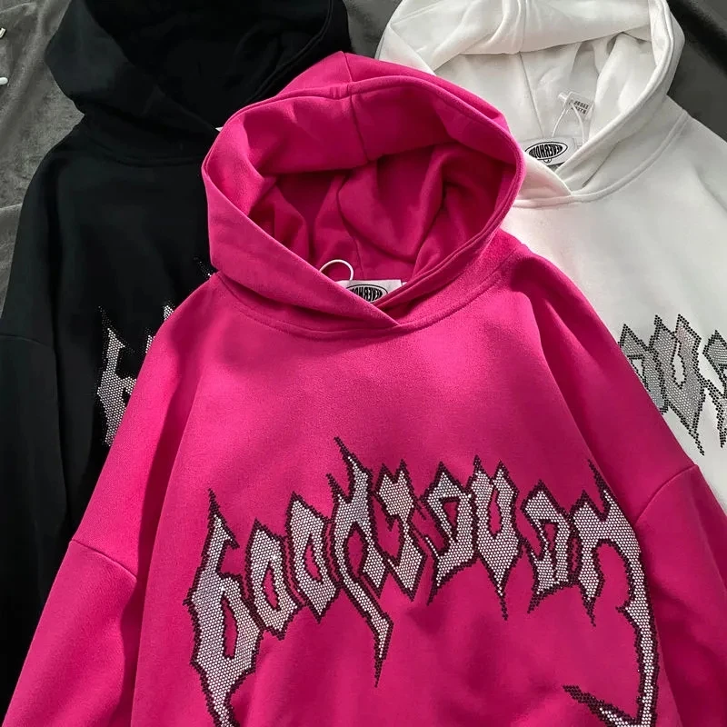 Худи Стразы Y2K в стиле ретро с надписью и графическим рисунком женские свитшоты