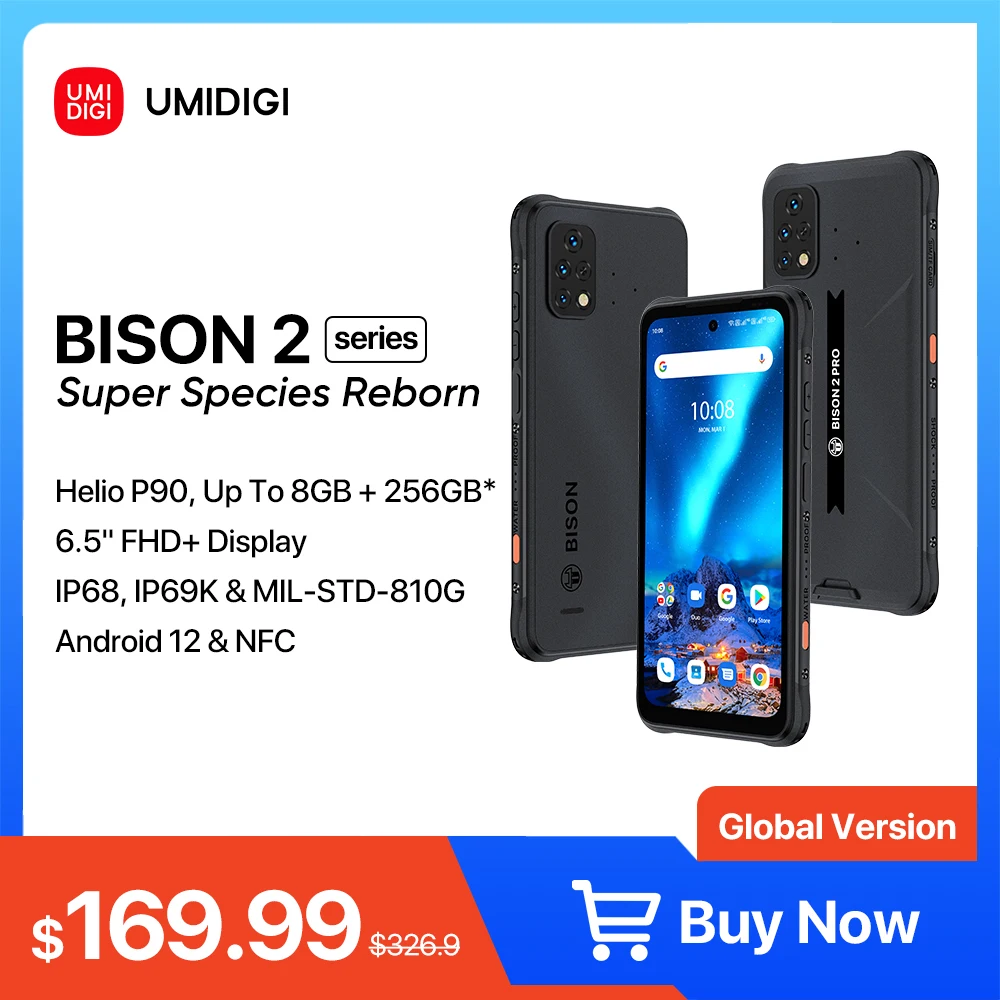 

[In Stock] UMIDIGI Bison 2 Rugged Phone, Helio P90, Android 12, 128GB 256GB , NFC, 48MP Camera, 6.5" FHD+, 6150mAh Smartphone