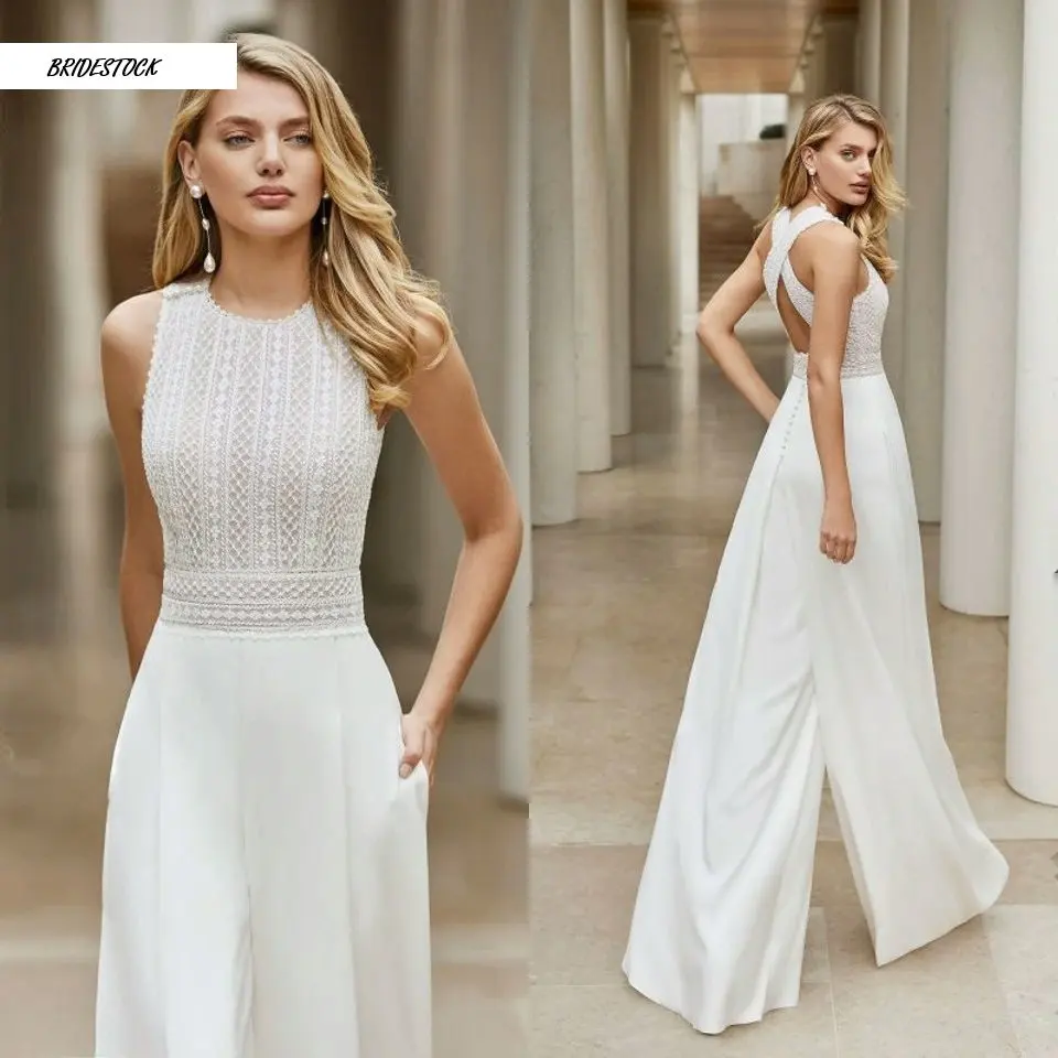 CloverBridalBridal Summer Simple White Long Jumpsuit O Neck Criss-cross Back Bride Wedding Boho Lace+Chiffon Beach Dress WW8262
CloverBridalBridal Summer Simple White Long Jumpsuit O Neck Criss-cross Back Bride Wedding Boho Lace+Chiffon Beach Dress WW8262