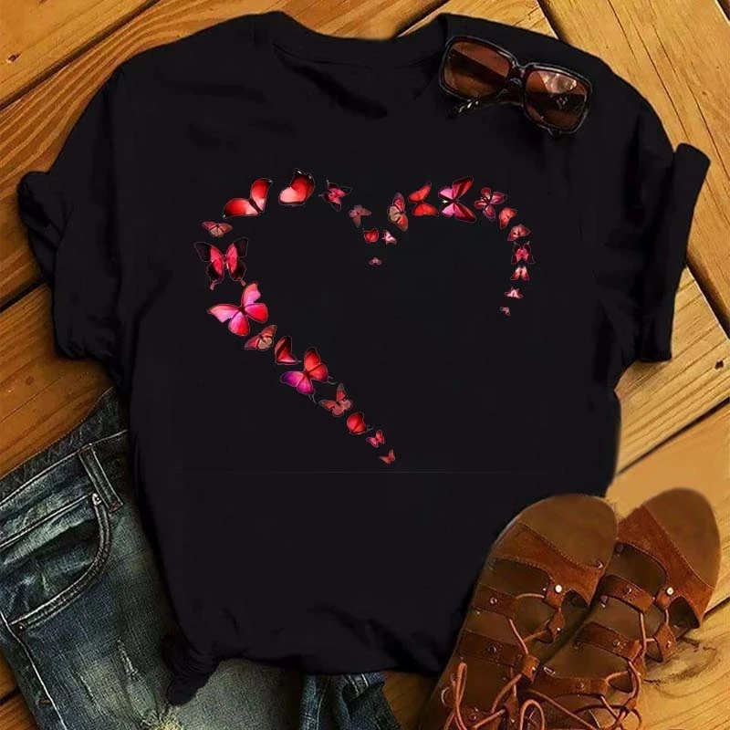 Women's T-shirt Fashion Butterfly Heart Print Tops Harajuku Graphic T-shirt Shirt Casual Round Neck Short Sleeve Tops Tees
Women's T-shirt Fashion Butterfly Heart Print Tops Harajuku Graphic T-shirt Shirt Casual Round Neck Short Sleeve Tops Tees