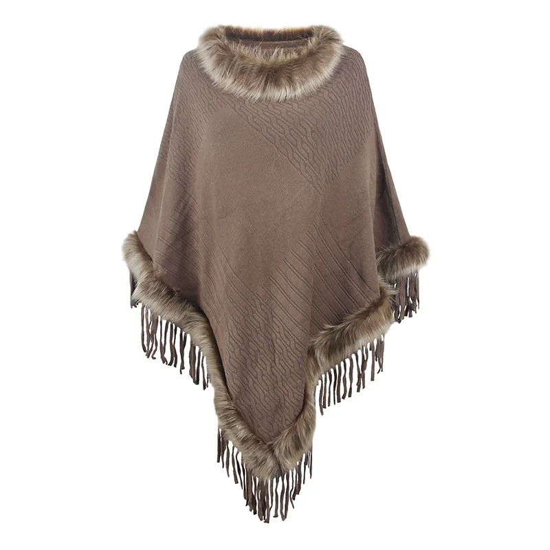 New In 2023 Knitted Tassel Cape For Women Autumn Winter Solid Color Fur Collar Pullover Poncho Female Loose Shawl Over Coat
New In 2023 Knitted Tassel Cape For Women Autumn Winter Solid Color Fur Collar Pullover Poncho Female Loose Shawl Over Coat