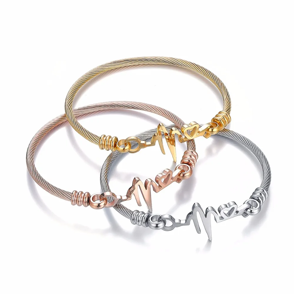 2018 New Love Boy and Girl Silver Color Stainless Steel Ecg Bangles Twisted Cable Wire Heartbeat Bracelets For Women Men Jewelry
2018 New Love Boy and Girl Silver Color Stainless Steel Ecg Bangles Twisted Cable Wire Heartbeat Bracelets For Women Men Jewelry