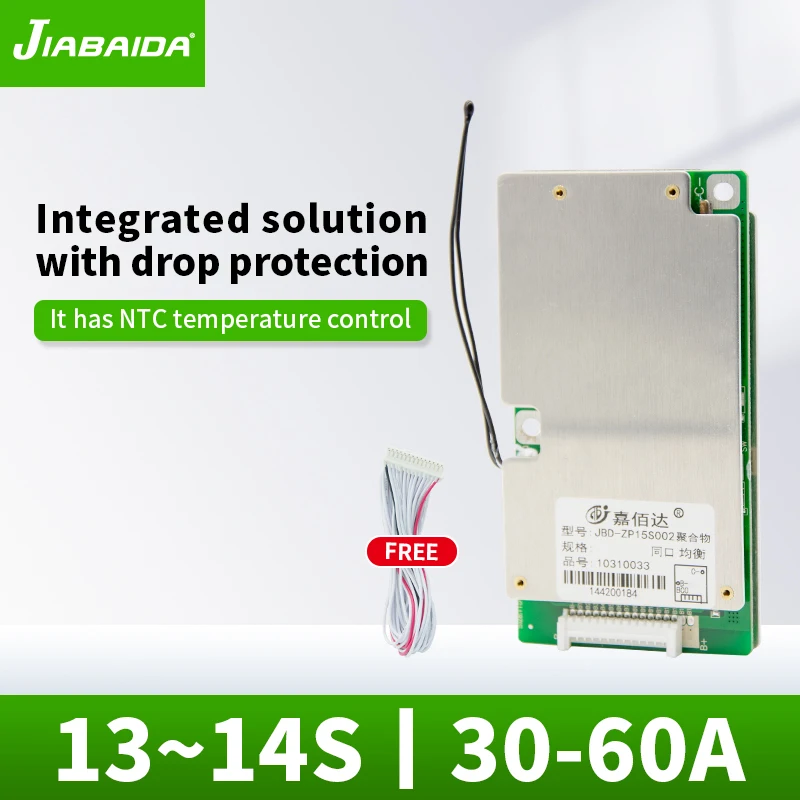 JBD Smart BMS 13S 14S 48V For 3.7V Li-Ion Lithium Battery 30A 40A 50A 60A Common Port Balance For E-Bike With Free Temp Sensor
JBD Smart BMS 13S 14S 48V For 3.7V Li-Ion Lithium Battery 30A 40A 50A 60A Common Port Balance For E-Bike With Free Temp Sensor