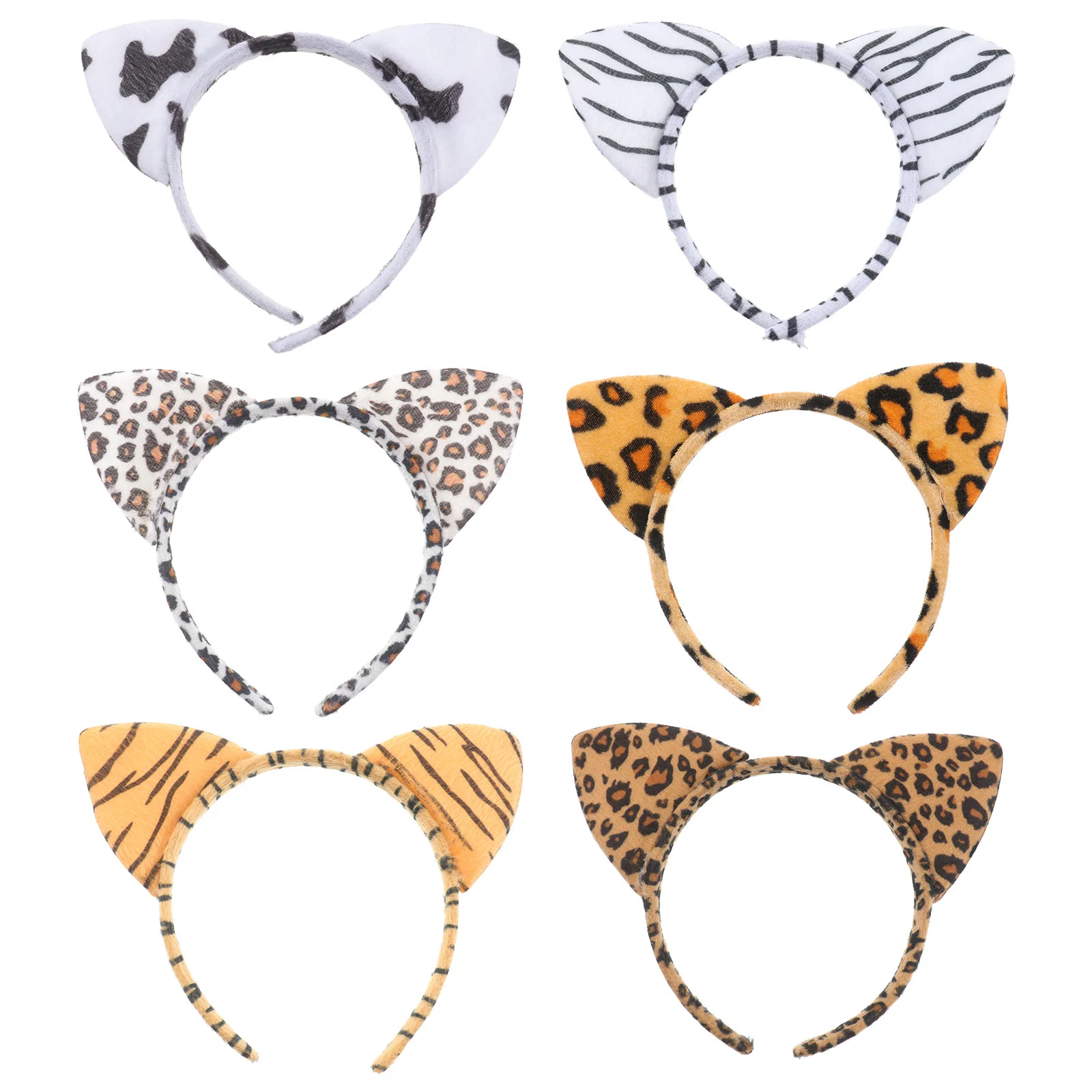 

6pcs Cat Ear Headbands Plush Leopard Cartoon Hair Hoops Funny Costume Hair Accessories for Festivals Party