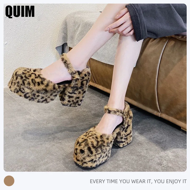 

2022 Hot Sale Plush Cheetah Shoes Spring and Summer Sweet Lolita Mary Jane Leopard Print High Heels Gothic Style Female Sandals