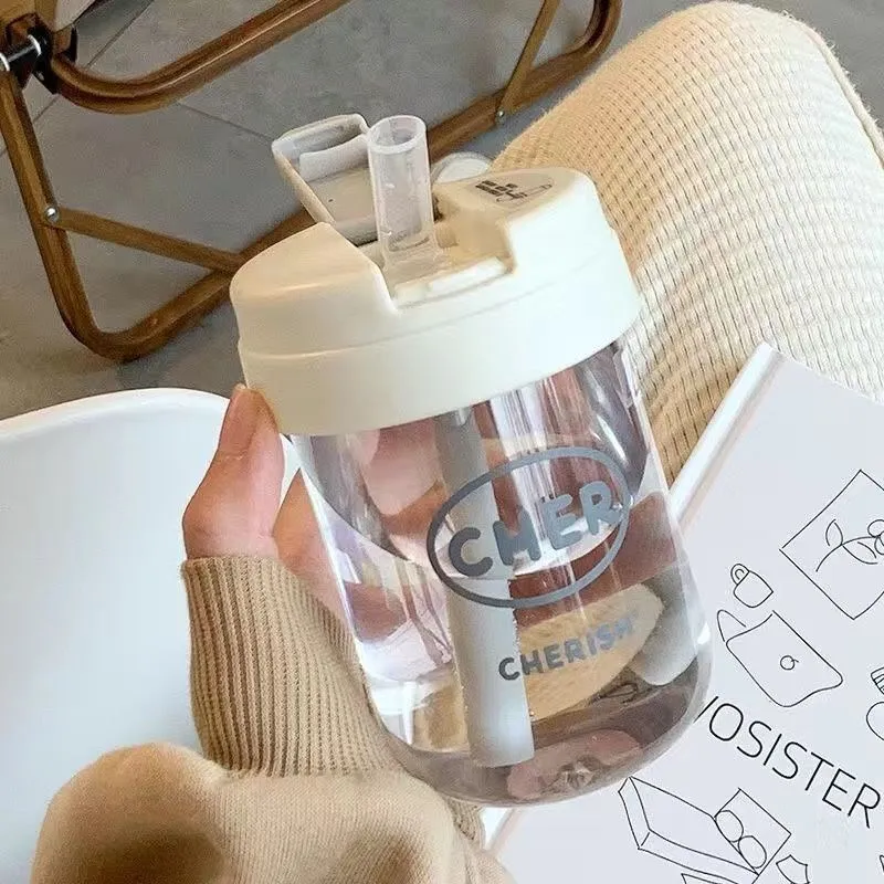 

300ML Creative Water Bottle with Straw Portable Cute Plastic Drinking Bottle Leak-proof Drinkware for Drinking Milk Coffee Tea