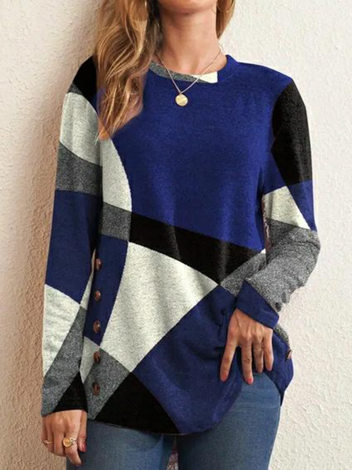 2023 Autumn Women's T-shirt Geometric O-neck Short Sleeve Button Loose Shirts Female New Casual Fashion Elegant Ladies Clothes
2023 Autumn Women's T-shirt Geometric O-neck Short Sleeve Button Loose Shirts Female New Casual Fashion Elegant Ladies Clothes