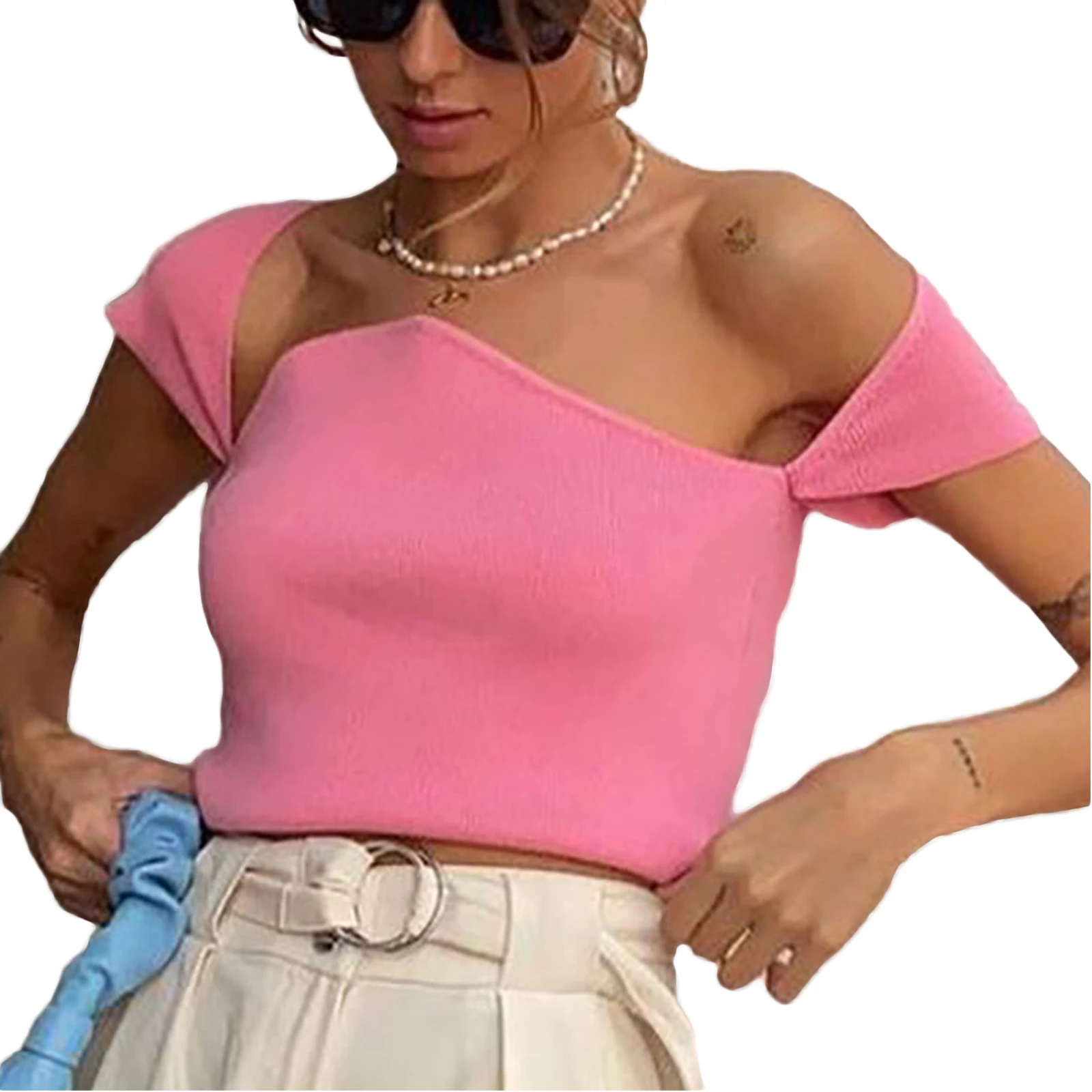 Женские повседневные укороченные топы, летние однотонные облегающие асимметричные топы с коротким рукавом
Женские повседневные укороченные топы, летние однотонные облегающие асимметричные топы с коротким рукавом