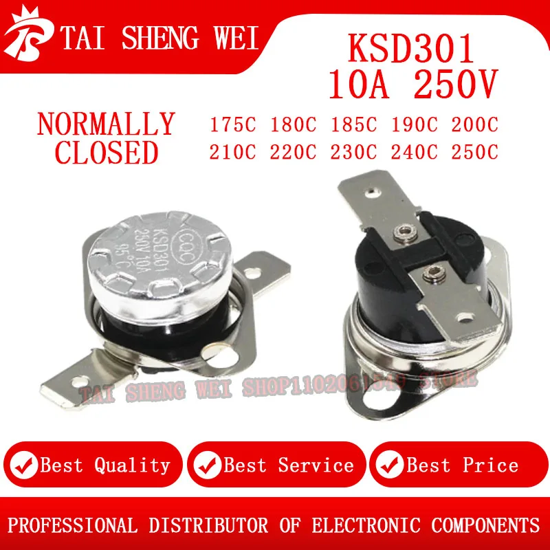 Bimetal Thermostat KSD301 10A 250V Temperature Switch Thermal Control NC 175C 180C 185C 190C 200C 210C 220C 230C 240C 250C
Bimetal Thermostat KSD301 10A 250V Temperature Switch Thermal Control NC 175C 180C 185C 190C 200C 210C 220C 230C 240C 250C