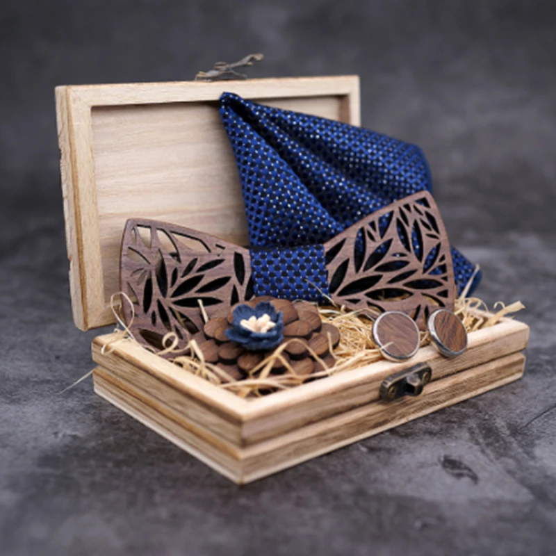 

Деревянный галстук-бабочка мужской набор носовых платков клетчатый галстук-бабочка деревянный резной вырезанный цветочный дизайн и короб...
