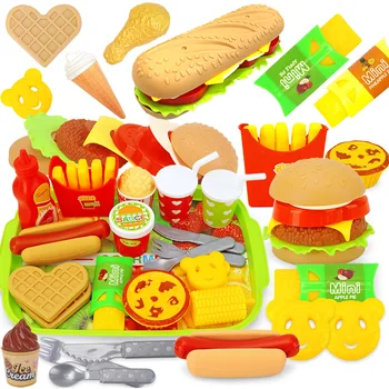 Simulation Hamburger Toys for Kids Pretend Play Cooking Chips Pizza Western Food Kitchen Cooking Dishes Toy Set Girls Education