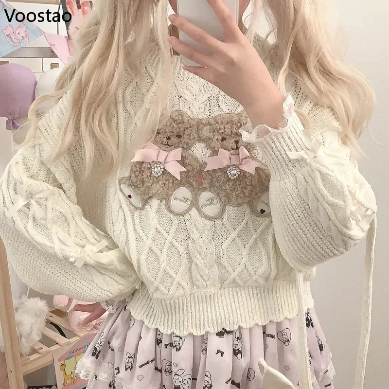 Vintage Sweet Lita Style Knitted over Girls Cute Plush Cartoon Bear Embroidery Bow Sweater Women Harajuku Knitwear Tops
Vintage Sweet Lita Style Knitted over Girls Cute Plush Cartoon Bear Embroidery Bow Sweater Women Harajuku Knitwear Tops