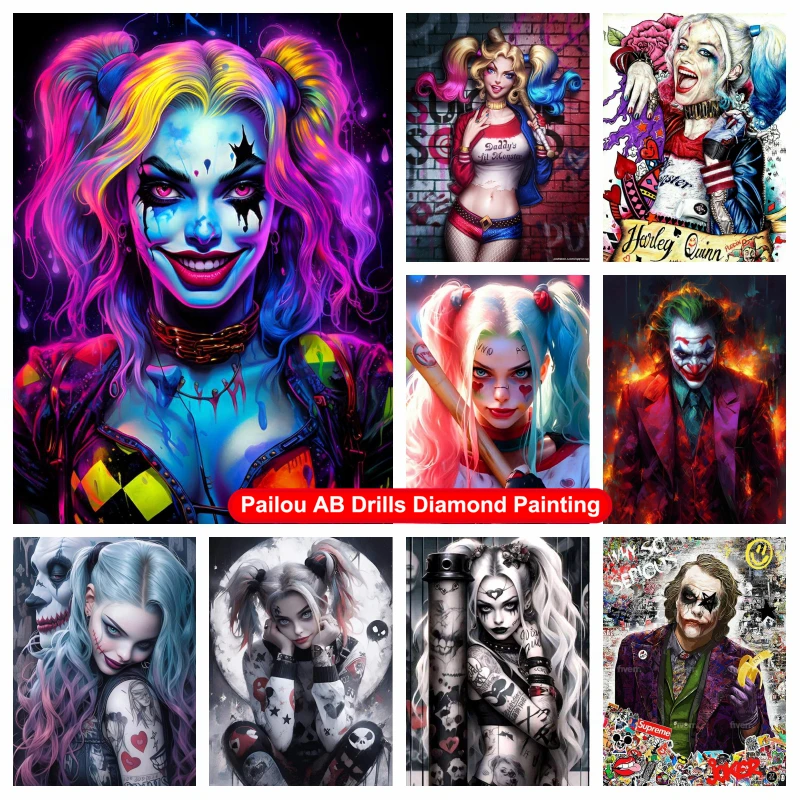 

Gothic Harley Quinn Joker Blacklight Portrait Diamond Painting AB Drills Suicide Squad DC Movie Cross Stitch Mosaic Home Decor