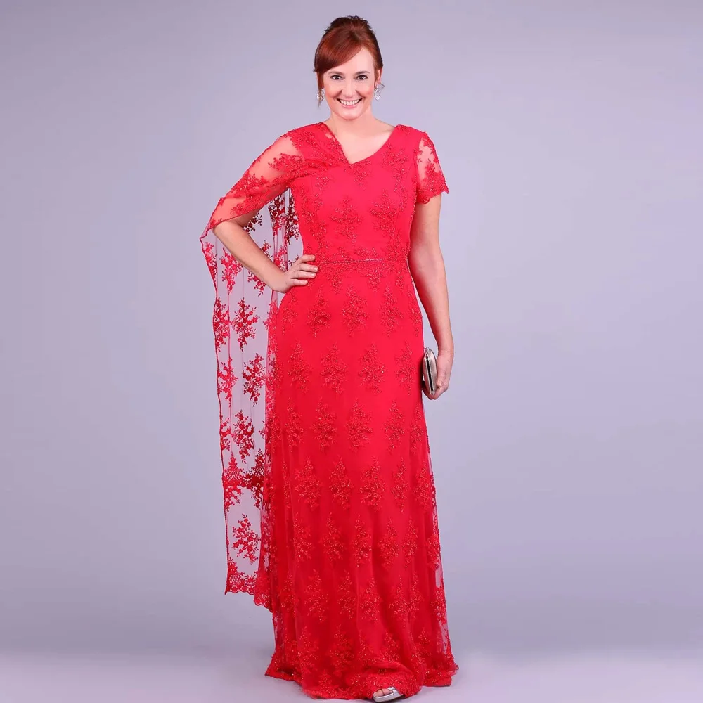 Vintage Red Mother of the Bride Dresses V Neck Short Sleeves Wedding Party Gowns Appliques Tulle Floor-Length فساتين السهرة
Vintage Red Mother of the Bride Dresses V Neck Short Sleeves Wedding Party Gowns Appliques Tulle Floor-Length فساتين السهرة