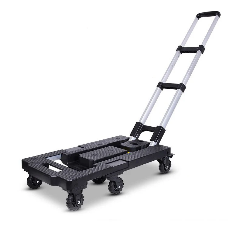 

Adjustable Base Folding Trolley Cart for Luggage Lightweight Aluminum Collapsible Portable Dolly for Travel Shopping with Wheels