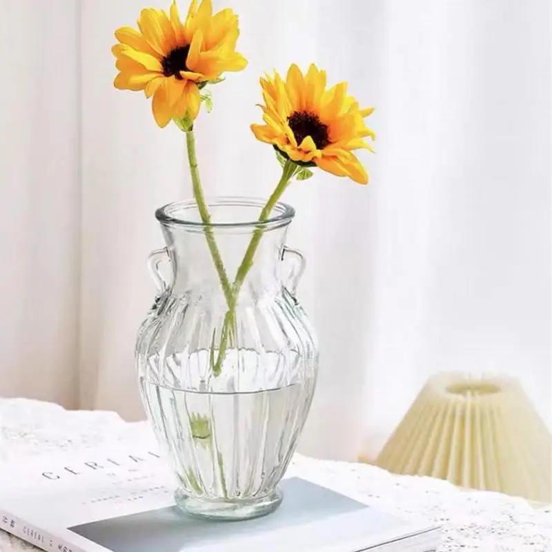 

Вертикальная дизайнерская стеклянная ваза с рисунком, простая бинауральная ваза, прозрачная безопасная ваза для цветов для фотографирования, украшение для дома, ваза