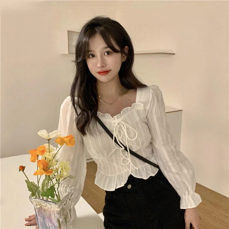 Blouses Women Sexy Aesthetic Kawaii Slim Temperament Bow Puff Long Sleeve Tops Solid Trendy Female Elegant Crop Tender Spring
Blouses Women Sexy Aesthetic Kawaii Slim Temperament Bow Puff Long Sleeve Tops Solid Trendy Female Elegant Crop Tender Spring