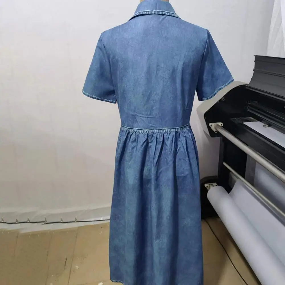 Loose Cut Dress Soft Breathable Women's A-line Midi Dress with Lapel Pockets Loose Hem Solid Color Mid-calf Length Summer Attire
Loose Cut Dress Soft Breathable Women's A-line Midi Dress with Lapel Pockets Loose Hem Solid Color Mid-calf Length Summer Attire