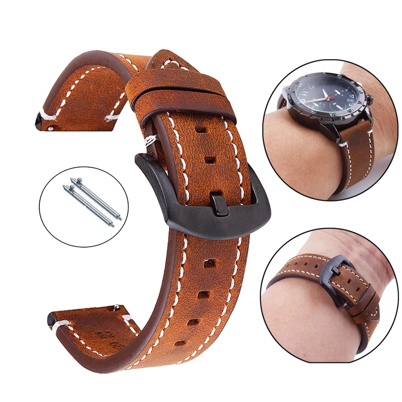 

20mm 22mm Vintage Genuine Leather Watchband Strap For Huami Smart Watch Amazfit Pace Stratos 2S GTR Bip S U Pro GTS 3 2 2E Band