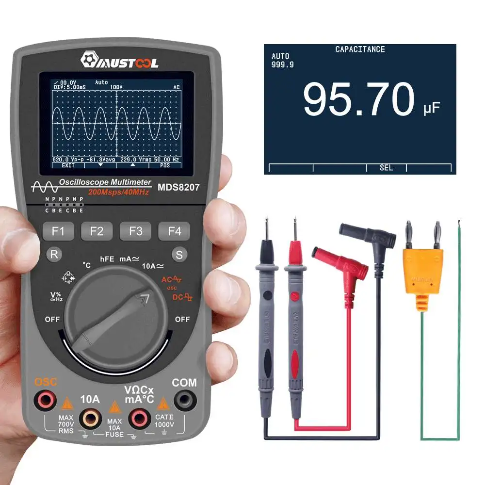 MUSTOOL Upgraded MDS8207 Intelligent 2 in 1 Digital 40MHz 200Msps/S Oscilloscope 6000 Counts True RMS Multimeter
MUSTOOL Upgraded MDS8207 Intelligent 2 in 1 Digital 40MHz 200Msps/S Oscilloscope 6000 Counts True RMS Multimeter