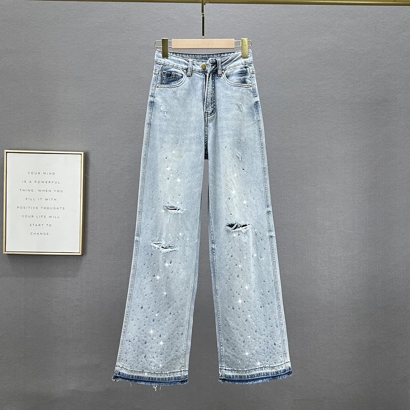 Hot Drilling Wide-Leg Jeans Female 2023 New Spring High Waist Loose Ripped Mop Trousers Streetwear Denim Trouser Womens Jean
Hot Drilling Wide-Leg Jeans Female 2023 New Spring High Waist Loose Ripped Mop Trousers Streetwear Denim Trouser Womens Jean