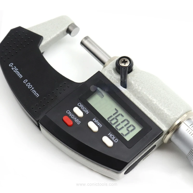 0-25MM/0-1" 2-way electronic digital outside micrometer with laser engraved scale 
0-25MM/0-1" 2-way electronic digital outside micrometer with laser engraved scale