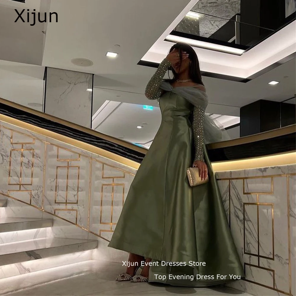 

Xijun зеленые блестящие платья для выпускного вечера атласные тюлевые вечерние платья а-силуэта официальное платье для выпускного вечера с рукавом-крылышком вечернее платье до щиколотки Vestid