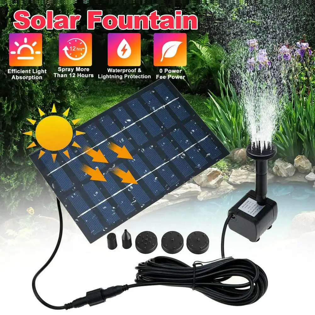 

1w Solar Powered Fountain With 5 Size Spray Adapters Energy Saving Water Pump For Pond Garden Decor dropshipping hotselling new