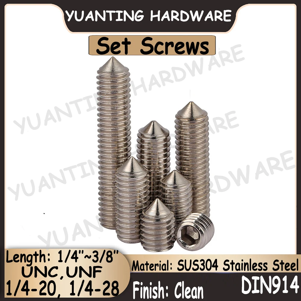 10Pcs 1/4-20(UNC) 1/4-28(UNF) DIN914 SUS304 Stainless Steel Hexagon Socket Set Screws with Cone Point Headless Hollow Screws
10Pcs 1/4-20(UNC) 1/4-28(UNF) DIN914 SUS304 Stainless Steel Hexagon Socket Set Screws with Cone Point Headless Hollow Screws