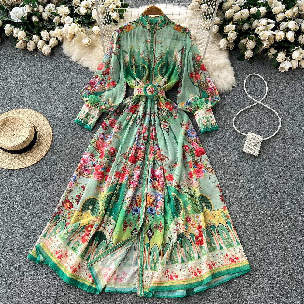 Autumn Bohemian Chiffon Maxi Dress Women's 2023 Summer Green Turtleneck Lantern Sleeve Single Breasted Flower Print Belt Vestido
Autumn Bohemian Chiffon Maxi Dress Women's 2023 Summer Green Turtleneck Lantern Sleeve Single Breasted Flower Print Belt Vestido