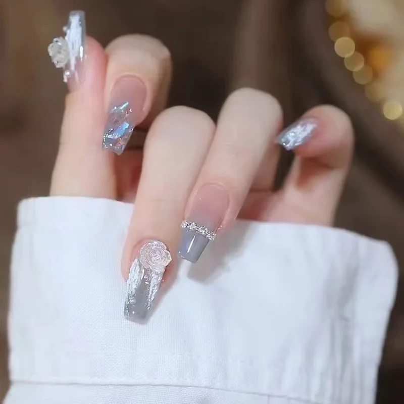 Dressing Manicure Icy Blue Gray Camellia Long False Nails 24pcs Nail Accessories Fake Glue Nails accessories and Tools Accessory
Dressing Manicure Icy Blue Gray Camellia Long False Nails 24pcs Nail Accessories Fake Glue Nails accessories and Tools Accessory
