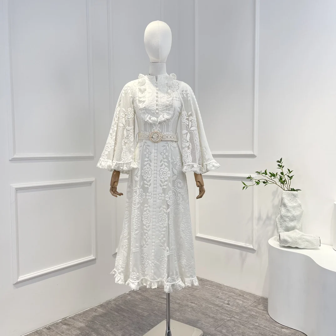 2023 Spring Summer Top Quality Vintage Graceful White Lace Hook Flower Hollow Woman Long with Blet Dress
2023 Spring Summer Top Quality Vintage Graceful White Lace Hook Flower Hollow Woman Long with Blet Dress