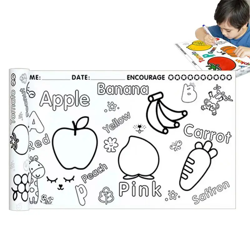 

Рулон цветной бумаги, обучающая бумага для раскрашивания для малышей, рулон для рисования фруктов, овощей, городов, животных