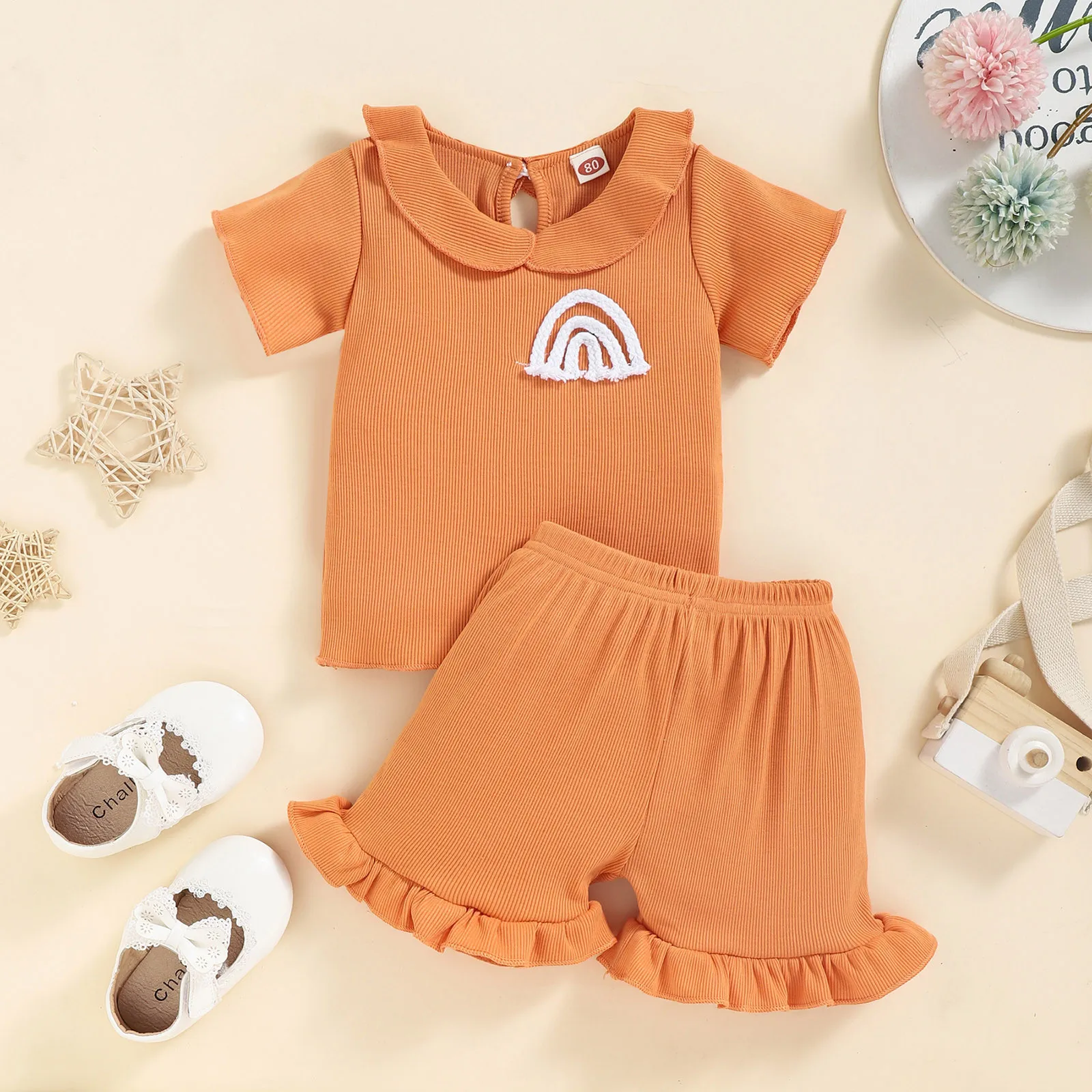 Toddler Gilrs Short Sleeve Rainbow Ribbed T Shirt Tops Ruffles Shorts Outfits Outfits for Young Girls Baby Girls
Toddler Gilrs Short Sleeve Rainbow Ribbed T Shirt Tops Ruffles Shorts Outfits Outfits for Young Girls Baby Girls