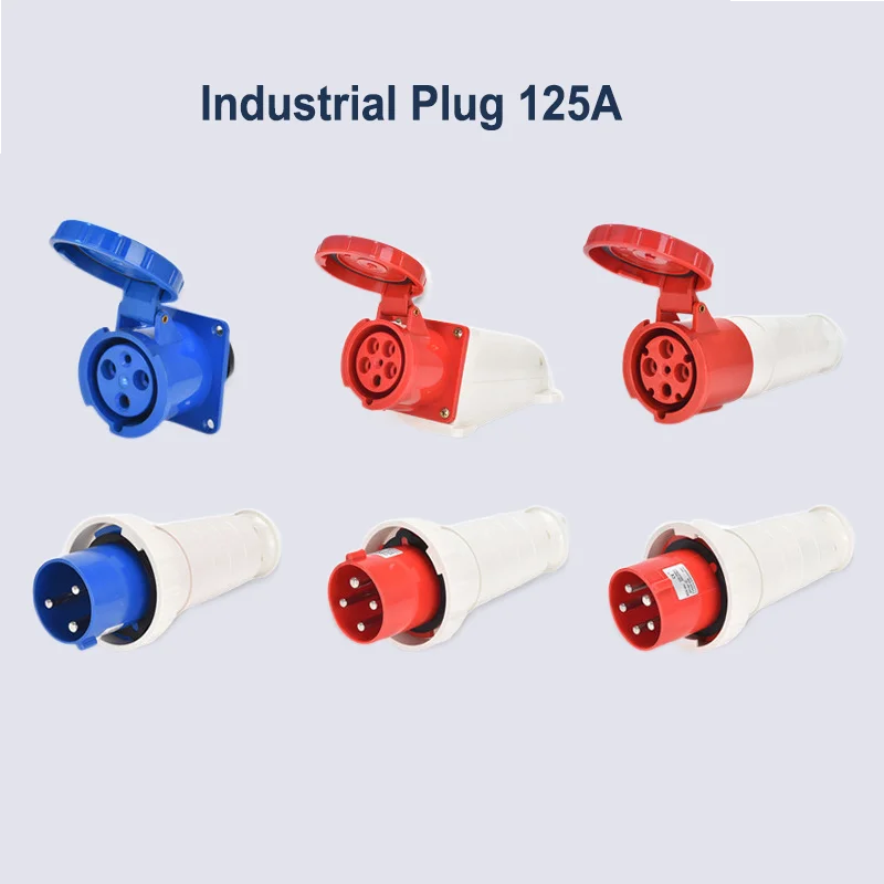 

Waterproof Industrial Plug Male and Female 125A Coupler Wall Mounted Panel Mounted 3 4 5 Pin Dustproof Socket IP67 380V 415V