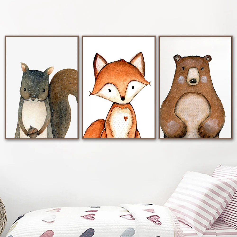 

Bear Fox Bunny Squirrel Canvas Child Poster Nursery Wall Art Picture Print Forest Animal Painting Nordic Kid Baby Bedroom Decor