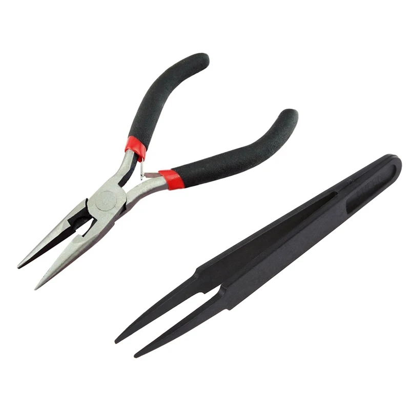 2 Pcs Black Repair Tool: 1 Pcs Plastic Anti-Static Tweezers Repair Tool & 1 Pcs Handy Pliers DIY Tool Needle Nose No Tooth
2 Pcs Black Repair Tool: 1 Pcs Plastic Anti-Static Tweezers Repair Tool & 1 Pcs Handy Pliers DIY Tool Needle Nose No Tooth