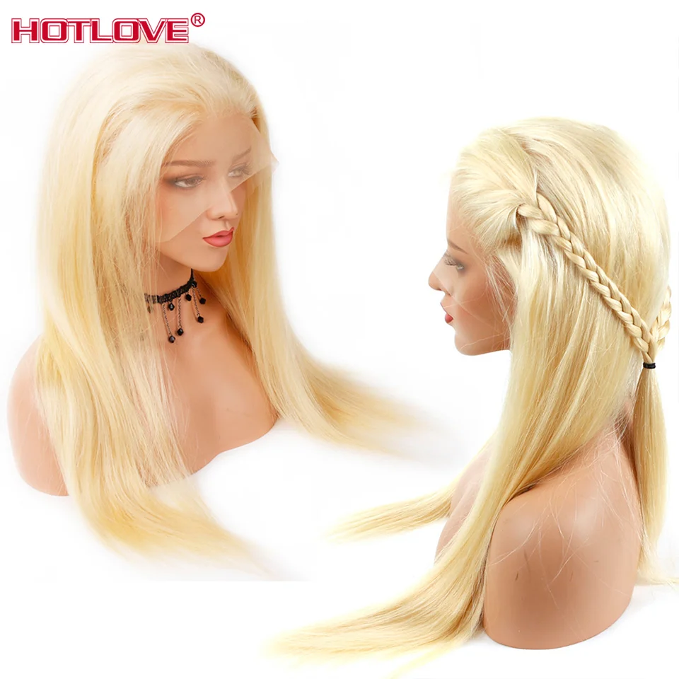 13x4 613 Blonde Lace Front Human Hair Wigs Brazilian Straight Transparent Frontal Wig Pre Plucked With Baby 150% Remy | Шиньоны и