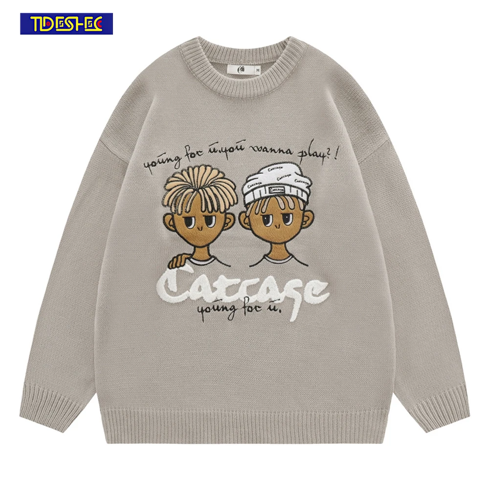 Мужской вязаный свитер в стиле Харадзюку, пуловер с мультяшным принтом и вышивкой, мужские свитеры в стиле колледжа, уличная одежда в стиле ... 
Мужской вязаный свитер в стиле Харадзюку, пуловер с мультяшным принтом и вышивкой, мужские свитеры в стиле колледжа, уличная одежда в стиле ...