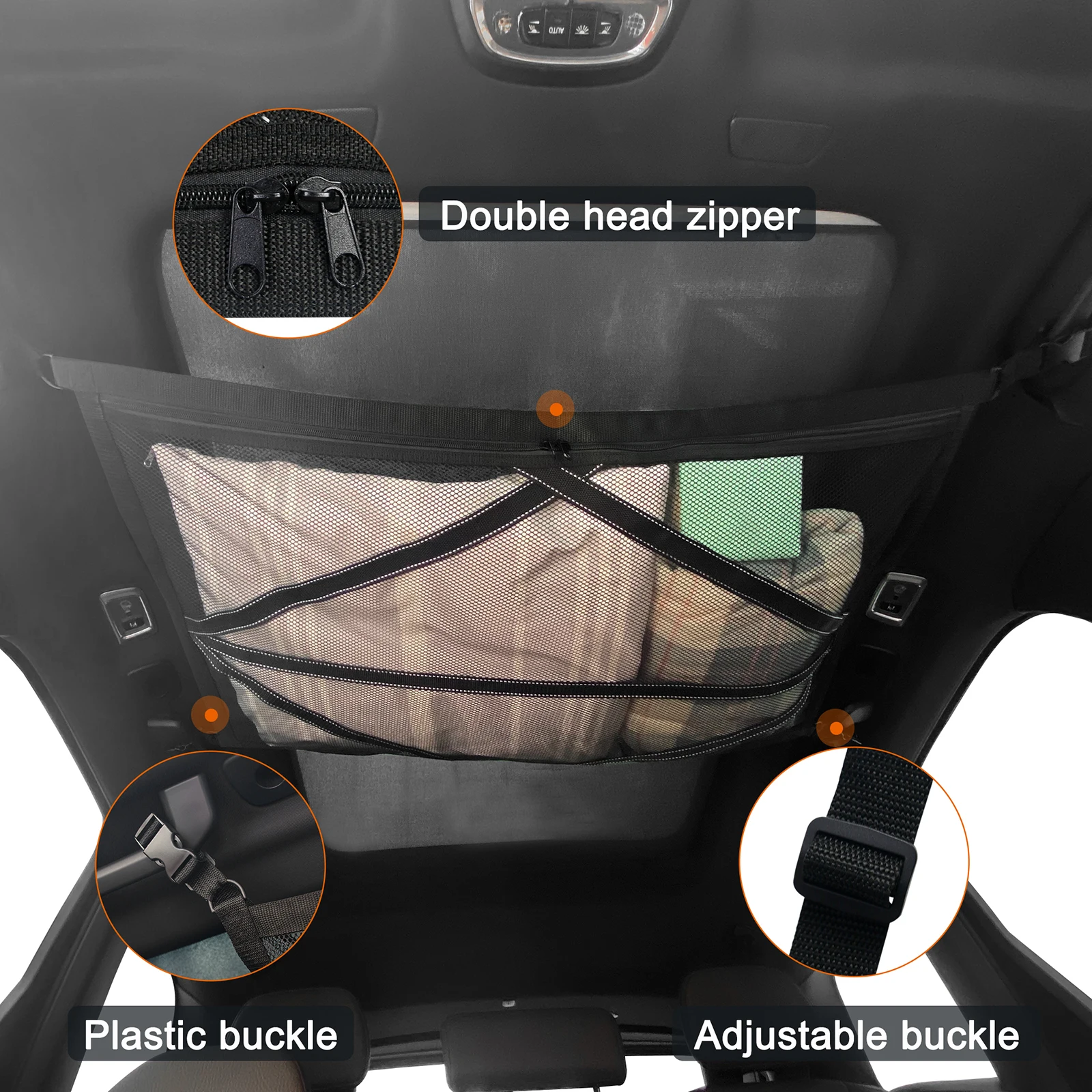 Universal Car Ceiling Roof Interior Cargo Zipper Net Storage Bag Sundries Organizer Adjustable Mesh Pocket For Van SUV Auto
Universal Car Ceiling Roof Interior Cargo Zipper Net Storage Bag Sundries Organizer Adjustable Mesh Pocket For Van SUV Auto