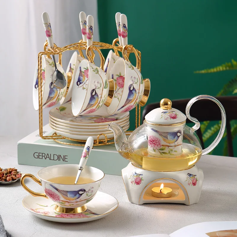 

With Ceremony China Tea Tea Candler Teaware Strainer Pastoral Set Floral Pot Bone Glass Teacup Teapot Ceramic Set Bird Cup
