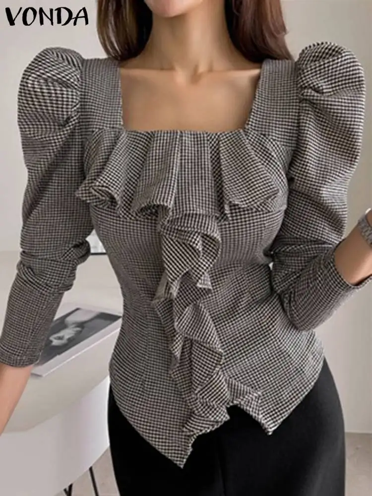 Ruffled Blouses Women 2023 Fashion Summer Puff Sleeve Plaid Shirts VONDA Sexy Square Collar Printed Tunic Tops Casual OL Blusas
Ruffled Blouses Women 2023 Fashion Summer Puff Sleeve Plaid Shirts VONDA Sexy Square Collar Printed Tunic Tops Casual OL Blusas