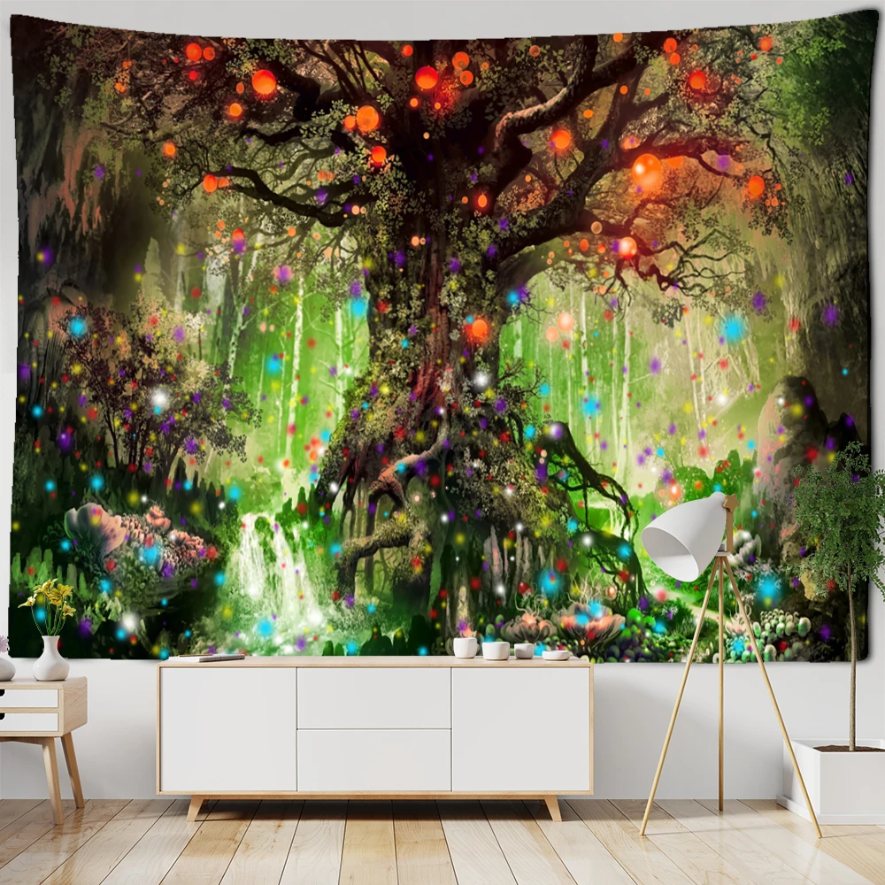 

Lantern Tree Of Life Tapestry Wall Hanging Psychedelic Witchcraft Mystery Tapiz Hippie Good Luck Background Cloth Home Decor