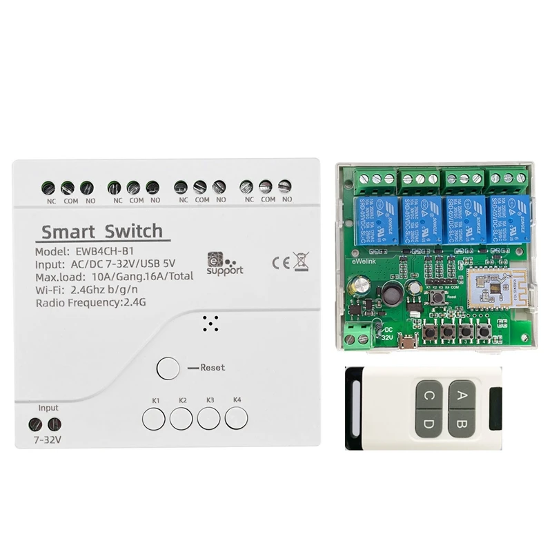 Ewelink Smart Wifi Bluetooth Switch Relay Module+Remote 7-32V On Off Controller 4CH 2.4G Wifi Remote For Alexa
Ewelink Smart Wifi Bluetooth Switch Relay Module+Remote 7-32V On Off Controller 4CH 2.4G Wifi Remote For Alexa