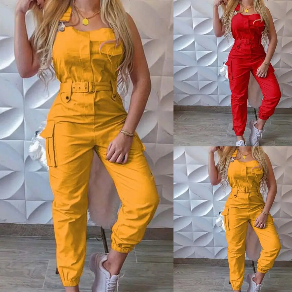 Cargo Jumpsuit Ankle Tied Shoulder Strap Women Sleeveless High Waist Pockets Romper for Working
Cargo Jumpsuit Ankle Tied Shoulder Strap Women Sleeveless High Waist Pockets Romper for Working