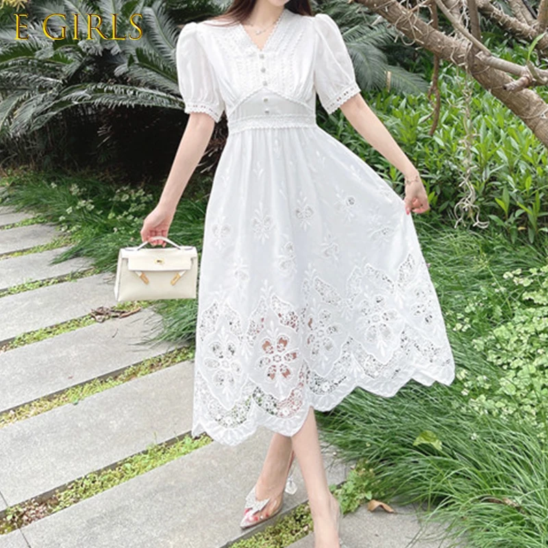 E GIRLS 2022 Vintage Maxi Dress Women Summer White V Neck Embroidery Flower Bodycon Dress Puff Sleeve Elegant Clothing Party
E GIRLS 2022 Vintage Maxi Dress Women Summer White V Neck Embroidery Flower Bodycon Dress Puff Sleeve Elegant Clothing Party