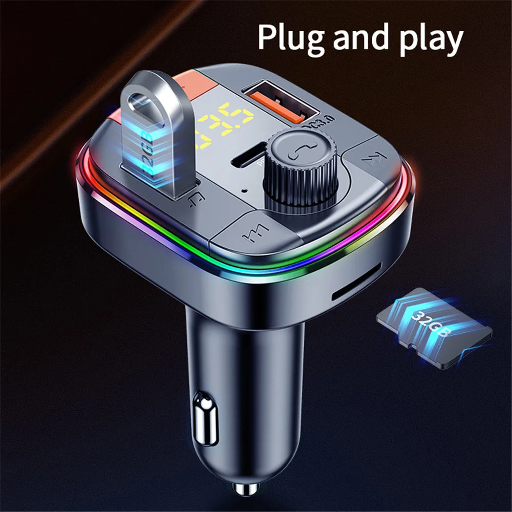 

Bluetooth 5.0 Car FM Transmitter Wireless LED Transmiter MP3 Player Handsfree Fm Modulator PD QC 3.0 USB Car Charger RGB Lights
